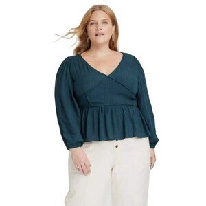 Knox Rose Teal Peplum Blouse